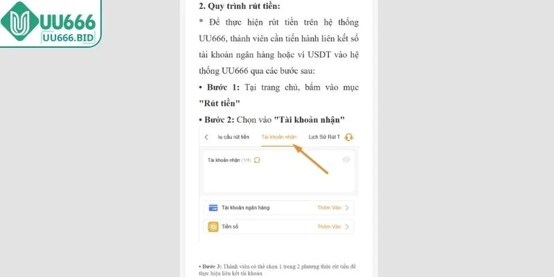 Quy trình rút tiền UU666