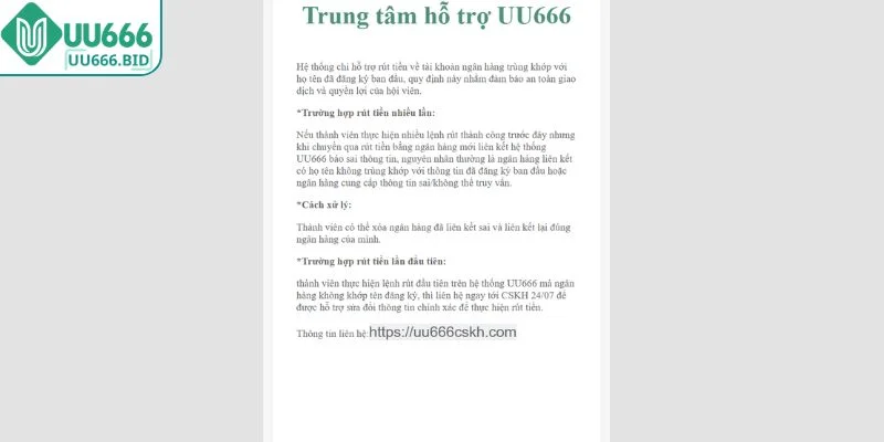 Xử lý sự cố rút tiền UU666